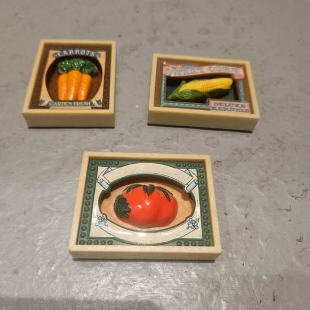 Vintage 3D Vegetable Refrigerator Magnets - Set of 3